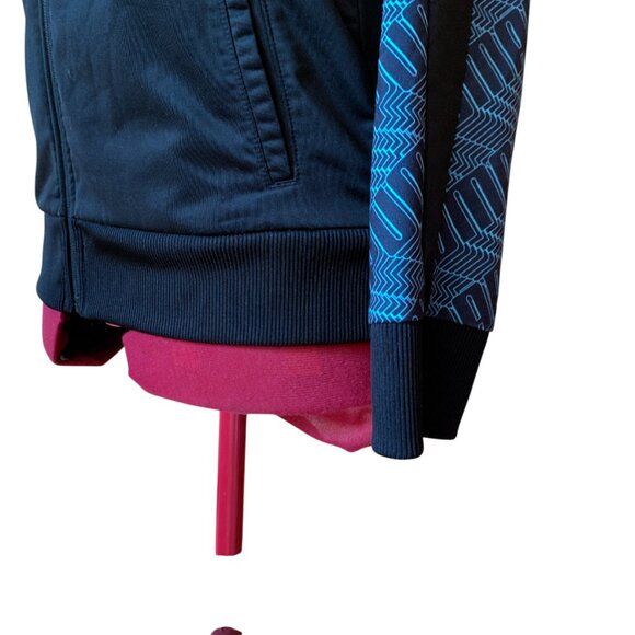 PUMA Kids Track Jacket Size Large 14-16 Black Teal Orange Logo Pattern Full Zip - Picture 6 of 10